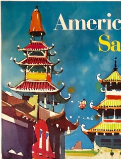 AMERICAN AIRLINES - SAN FRANCISCO: Cartel original vintage de turismo y viajes de la aerolínea