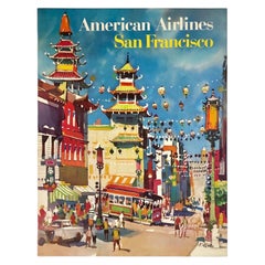 AMERICAN AIRLINES - SAN FRANCISCO: Cartel original vintage de turismo y viajes de la aerolínea