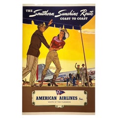 AMERICAN AIRLINES SOUTHERN SUNSHINE ROUTE Original Vintage Airline Travel Poster