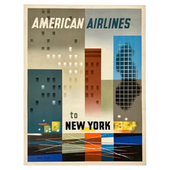 AMERICAN AIRLINES TO NEW YORK Original Vintage Airline Travel Poster