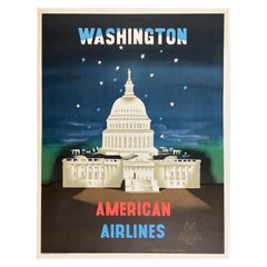 AMERICAN AIRLINES - WASHINGTON: Poster originale d'epoca dedicato ai viaggi aerei e al turismo