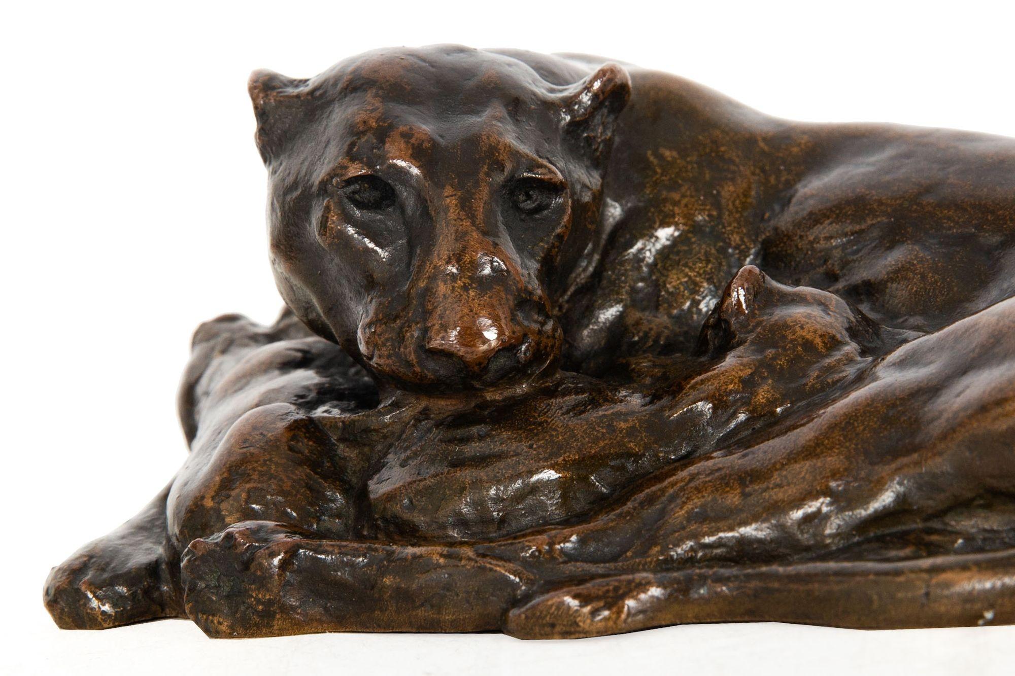 American Anna Vaughn Hyatt Huntington “Lioness and Cubs” Bronze Sculpture For Sale 1