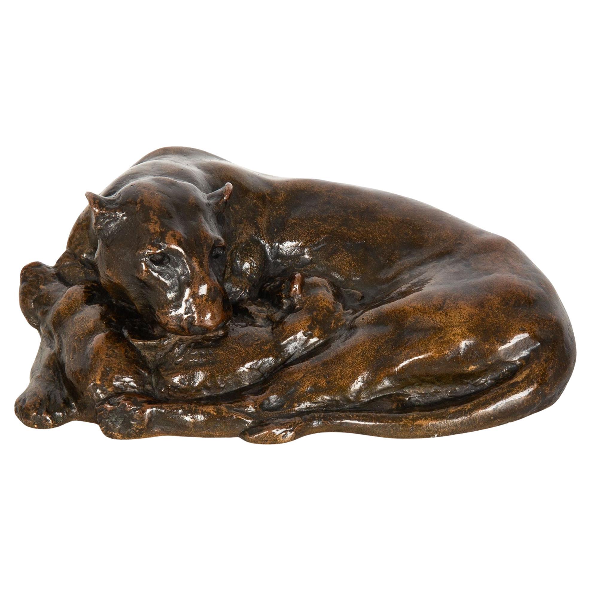 American Anna Vaughn Hyatt Huntington “Lioness and Cubs” Bronze Sculpture For Sale