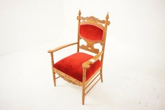 American Ant. Oak Upholstered Eastlake Style Arm Chair, American 1890, H890