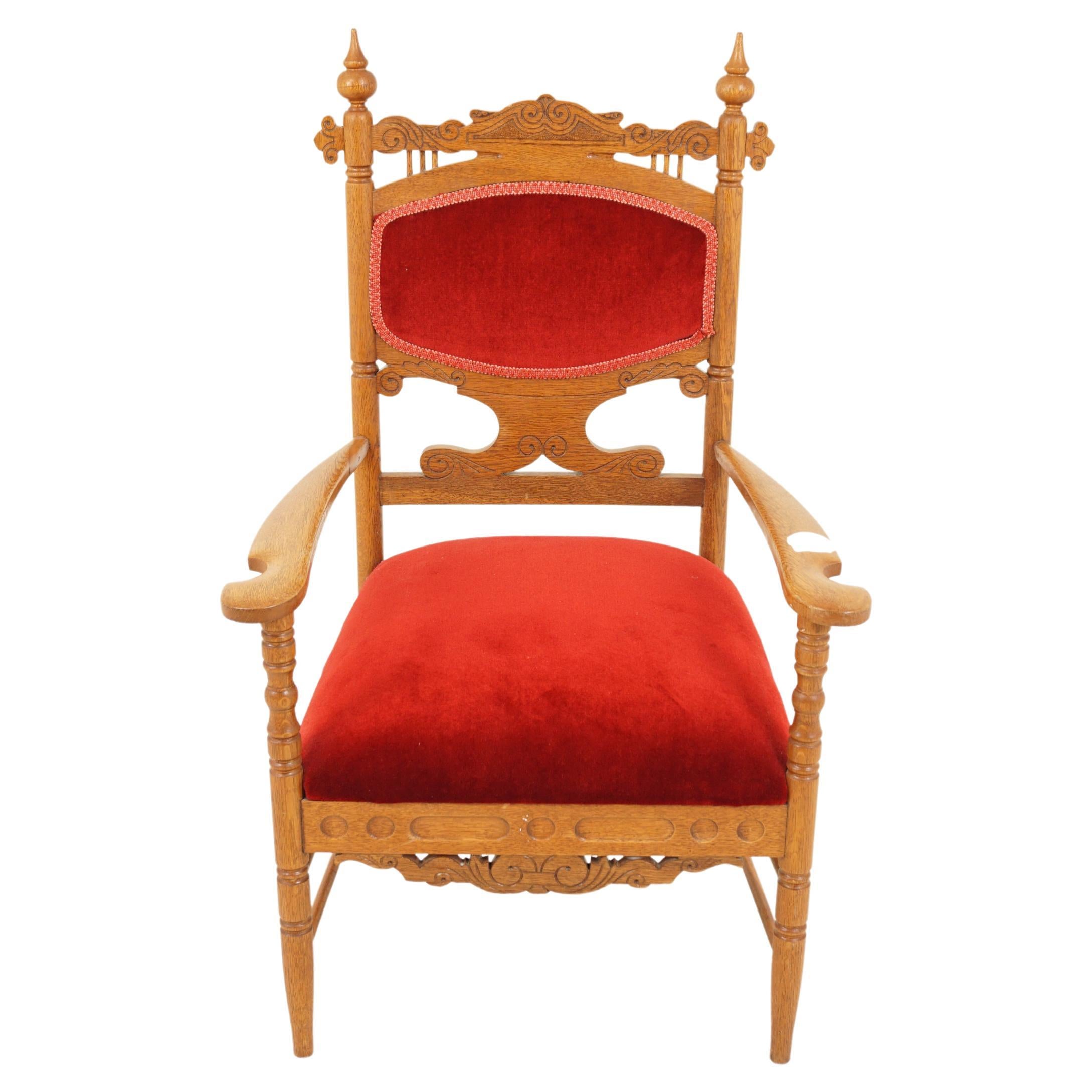 American Ant. Oak Upholstered Eastlake Style Arm Chair, American 1890, H890
