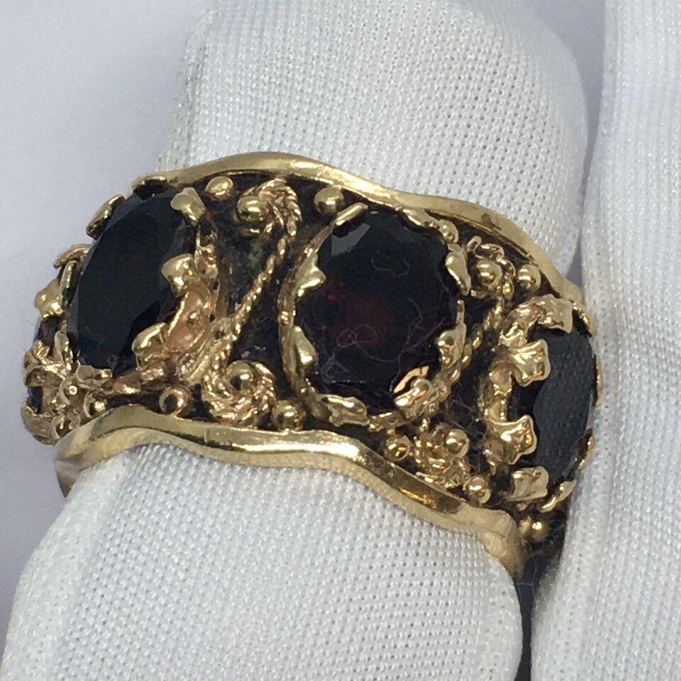 Amerikanischer antiker Art Deco 14k Gold Granat Eternity-Ring 30s Größe 6,5 (Ovalschliff) im Angebot