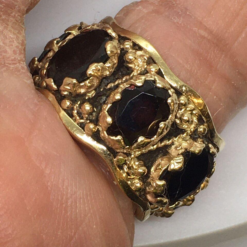 Amerikanischer antiker Art Deco 14k Gold Granat Eternity-Ring 30s Größe 6,5 im Zustand „Gut“ im Angebot in Santa Monica, CA