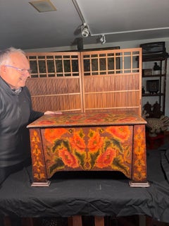 Coffre à pyrographie d'abeilles et de coquelicots, 1910, Arts and Crafts, Amérique