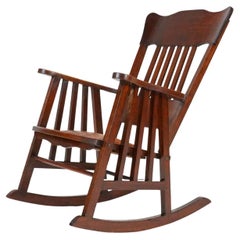 American Antique Arts And Crafts Rocking Chair With Leather Seat 