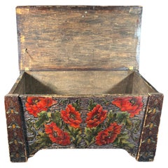 American Antique Arts Crafts Pyrography Bees And Flowers Chest, Signed 1907