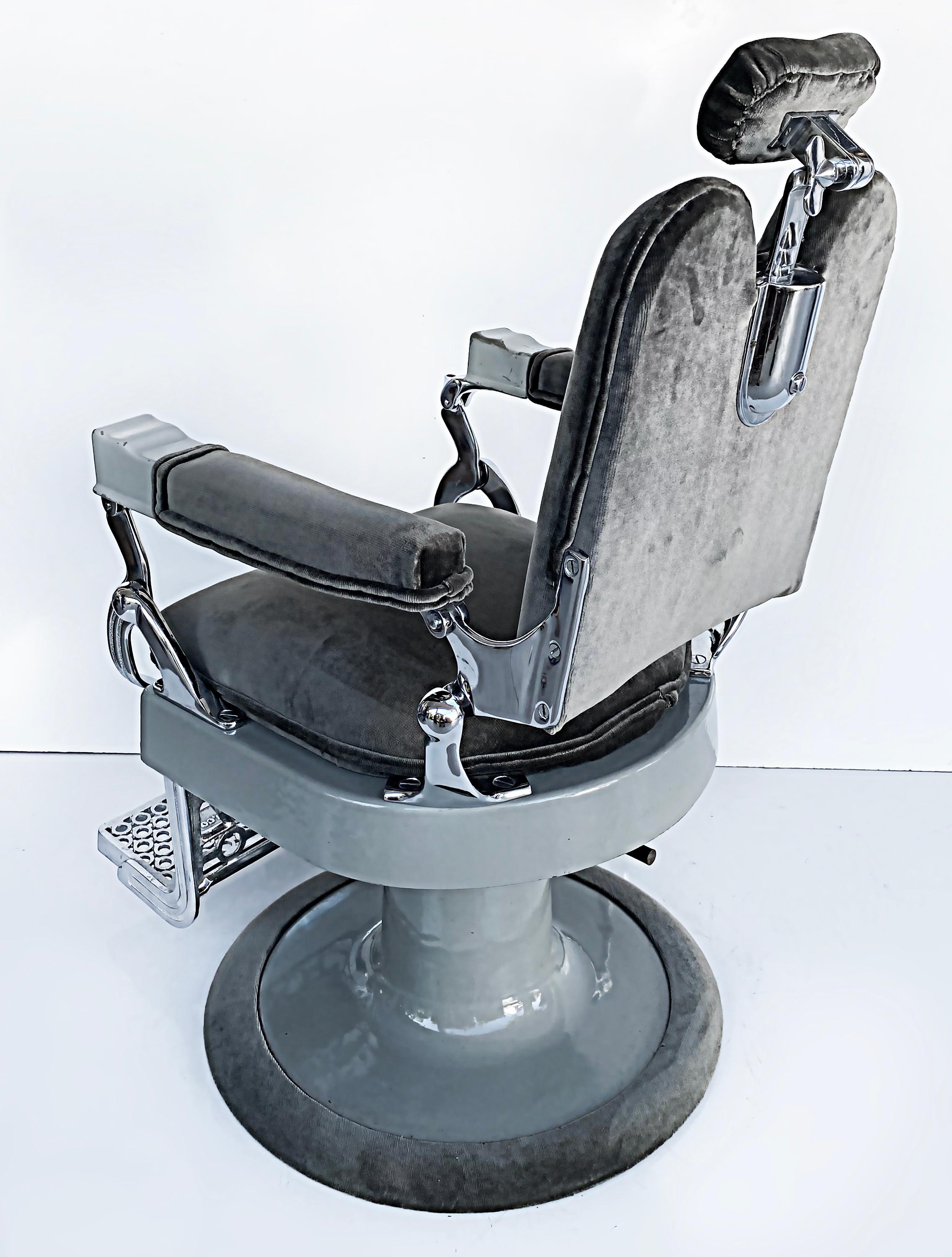 Metal American Antique Barber Chair by Eugene Berninghaus Co. For Sale