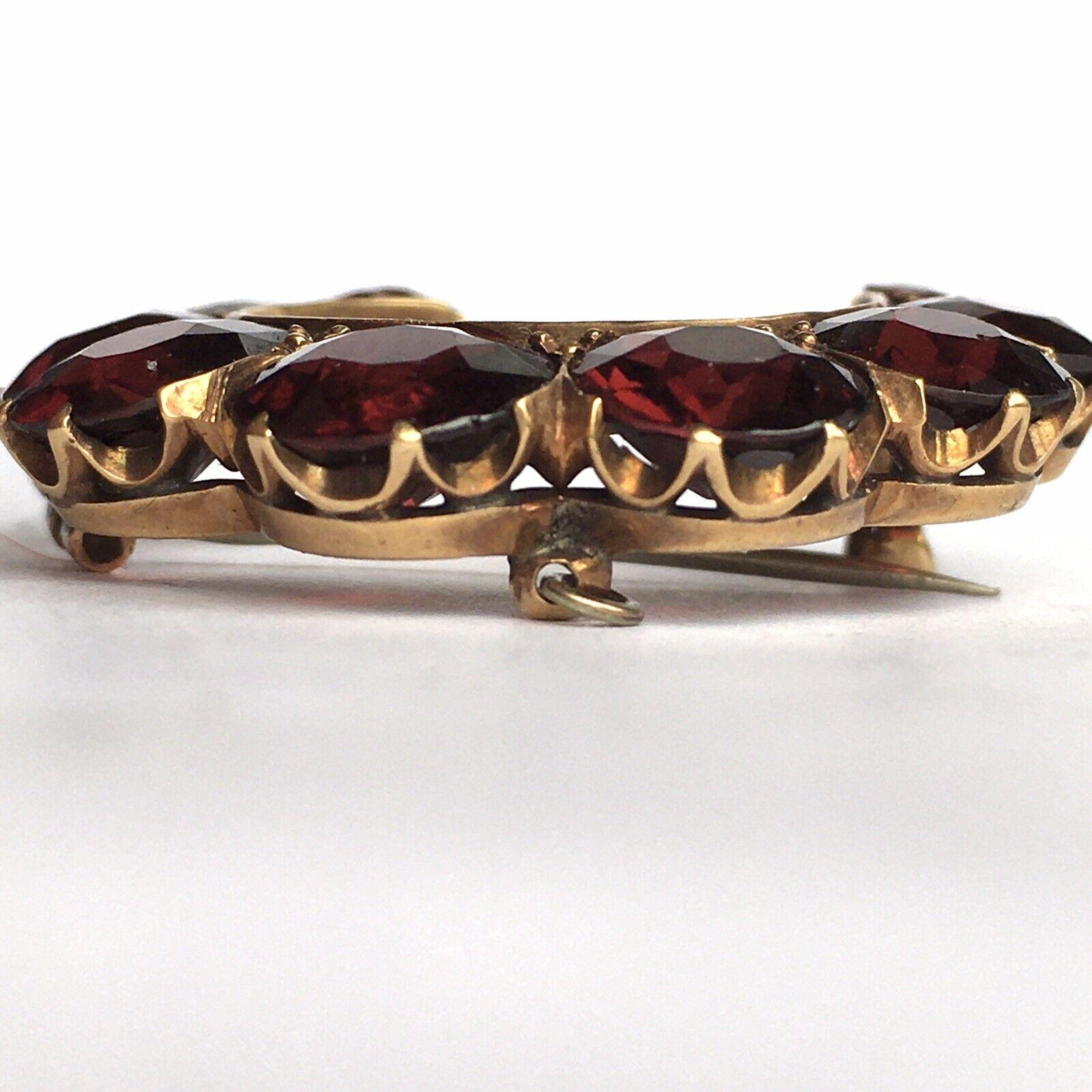 American Antique Edwardian 14K Rose Yellow Gold Natural Pyrope Garnet Brooch In Good Condition For Sale In Santa Monica, CA