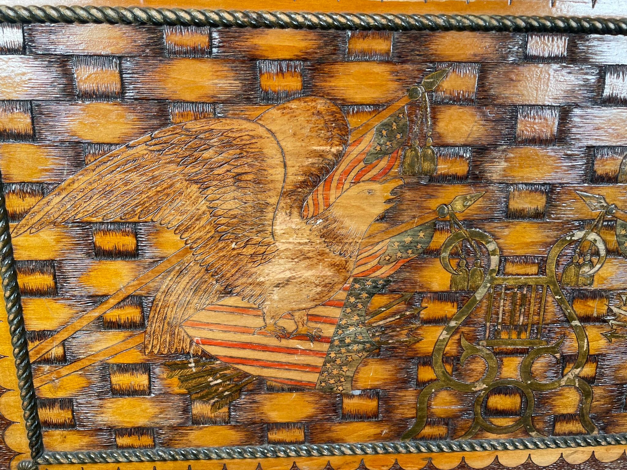 American Antique Folk Art Flying Eagles Heraldic Trunk, 1900 For Sale 3