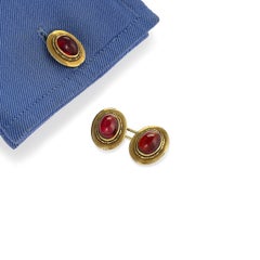 American Antique Gold and Cabochon Garnet Cufflinks by Potters Studios
