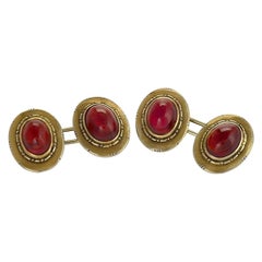 American Antique Gold and Cabochon Garnet Cufflinks by Potters Studios
