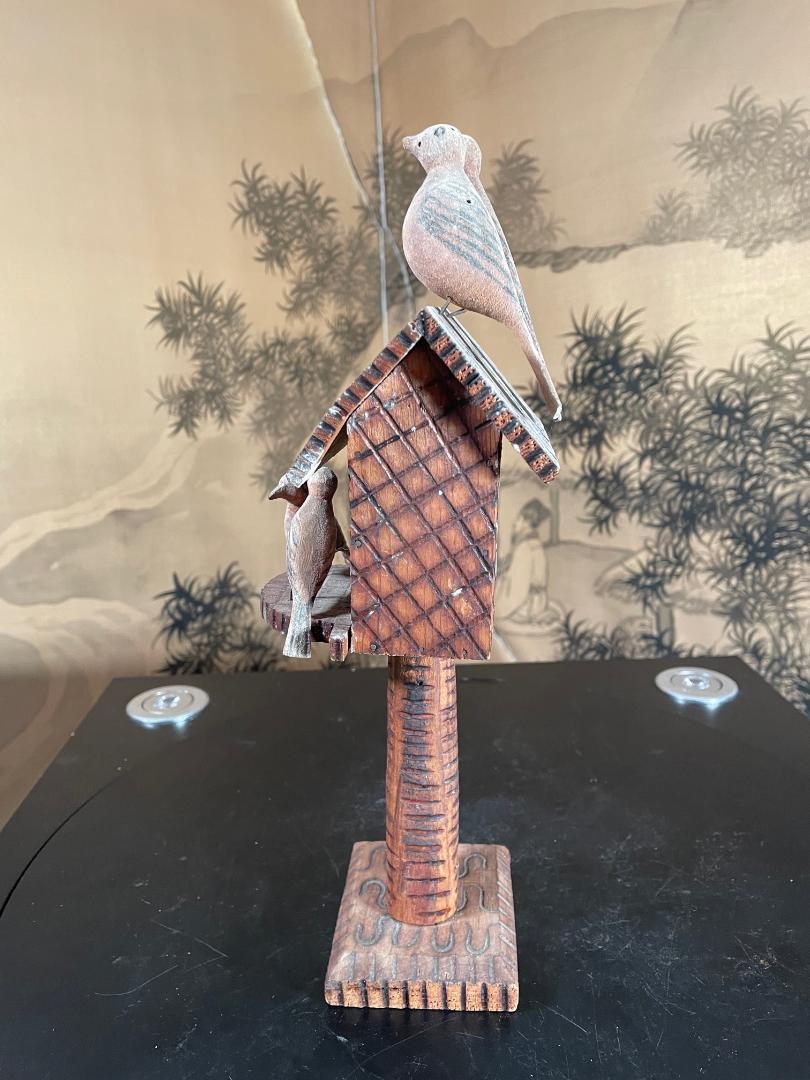 American Antique Outsider Art Hand Carved Folk Art Birds House   For Sale 1