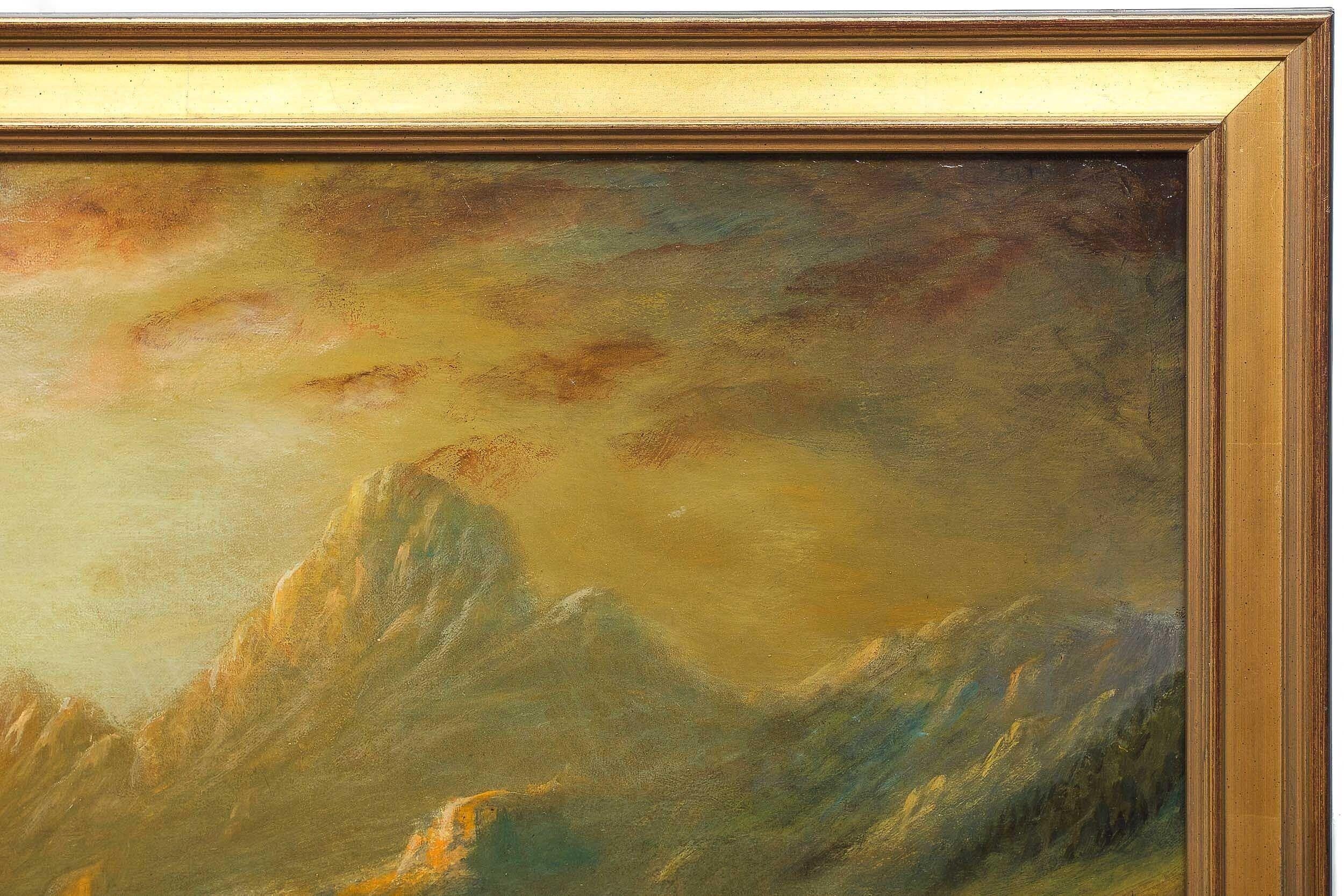 American Antique Landscape Painting of a Mountain Range by James Hamilton 14