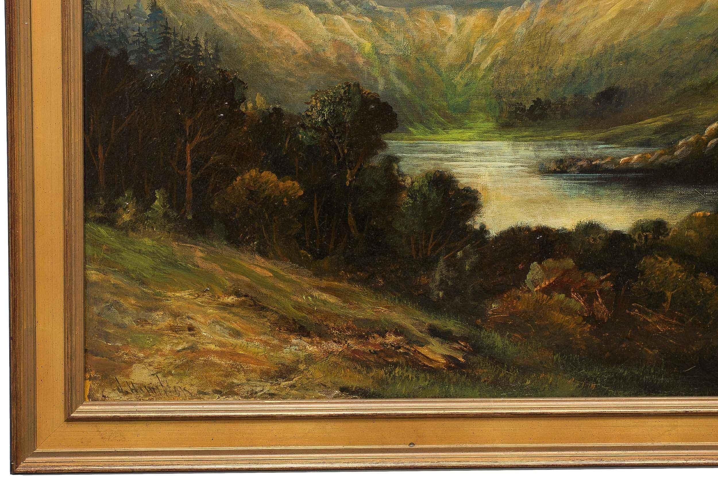 American Antique Landscape Painting of a Mountain Range by James Hamilton 15