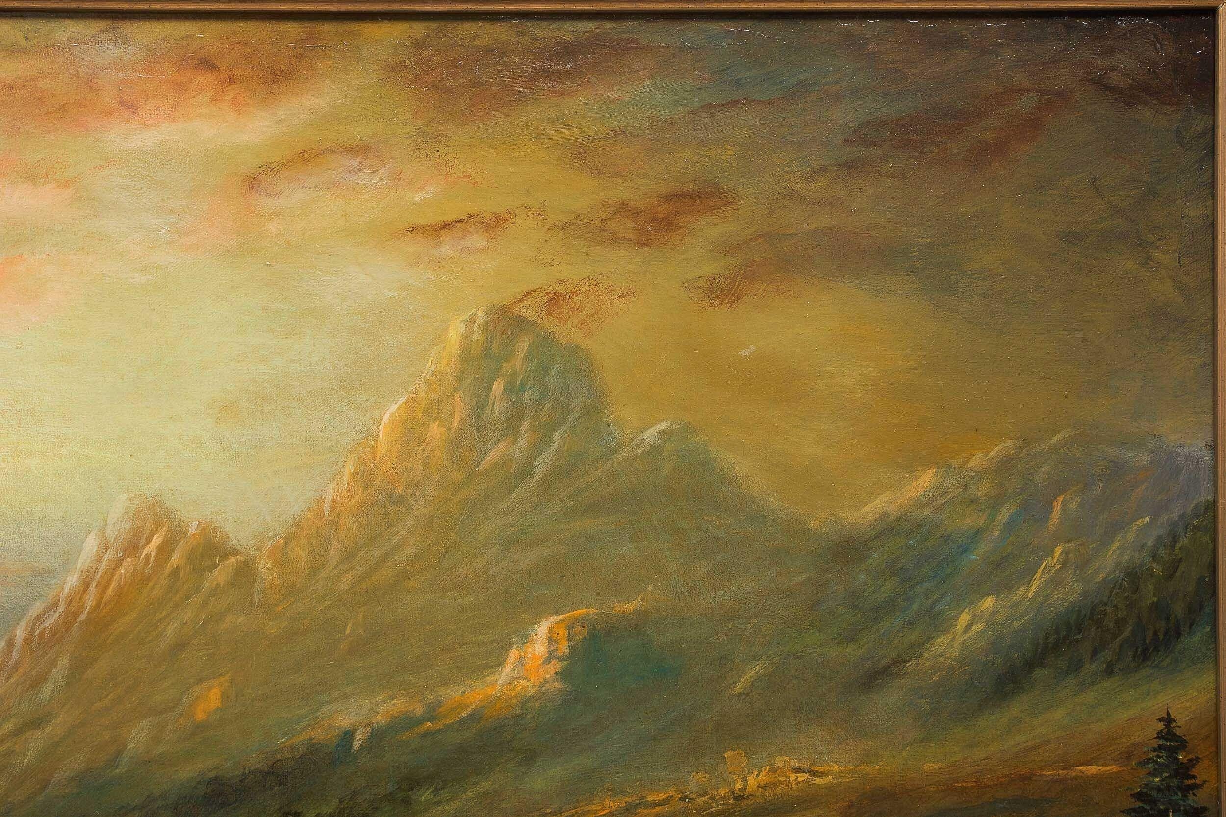 19th Century American Antique Landscape Painting of a Mountain Range by James Hamilton