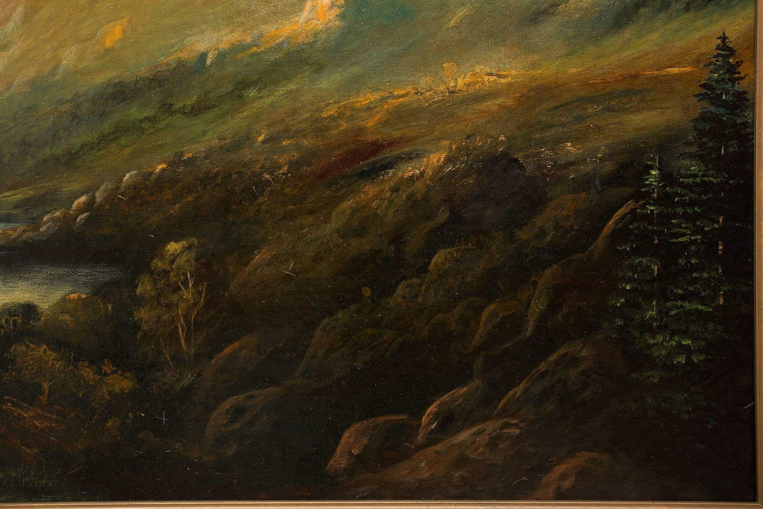 Canvas American Antique Landscape Painting of a Mountain Range by James Hamilton