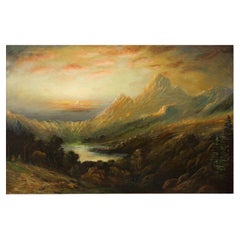 American Antique Landscape Painting of a Mountain Range by James Hamilton