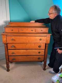 American Antique Maine 19thc "Birdseye Maple" Hand Made Chest of Drawers, Signed
