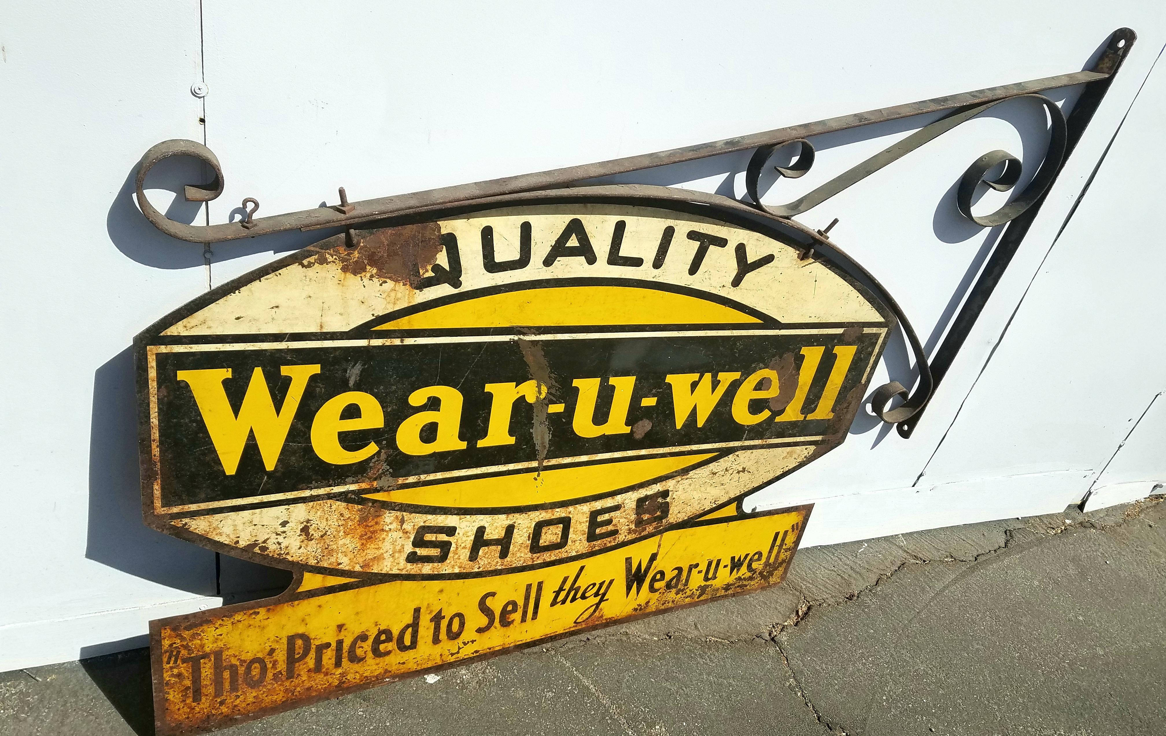 Arts and Crafts American Antique Metal Two Side Store Sign