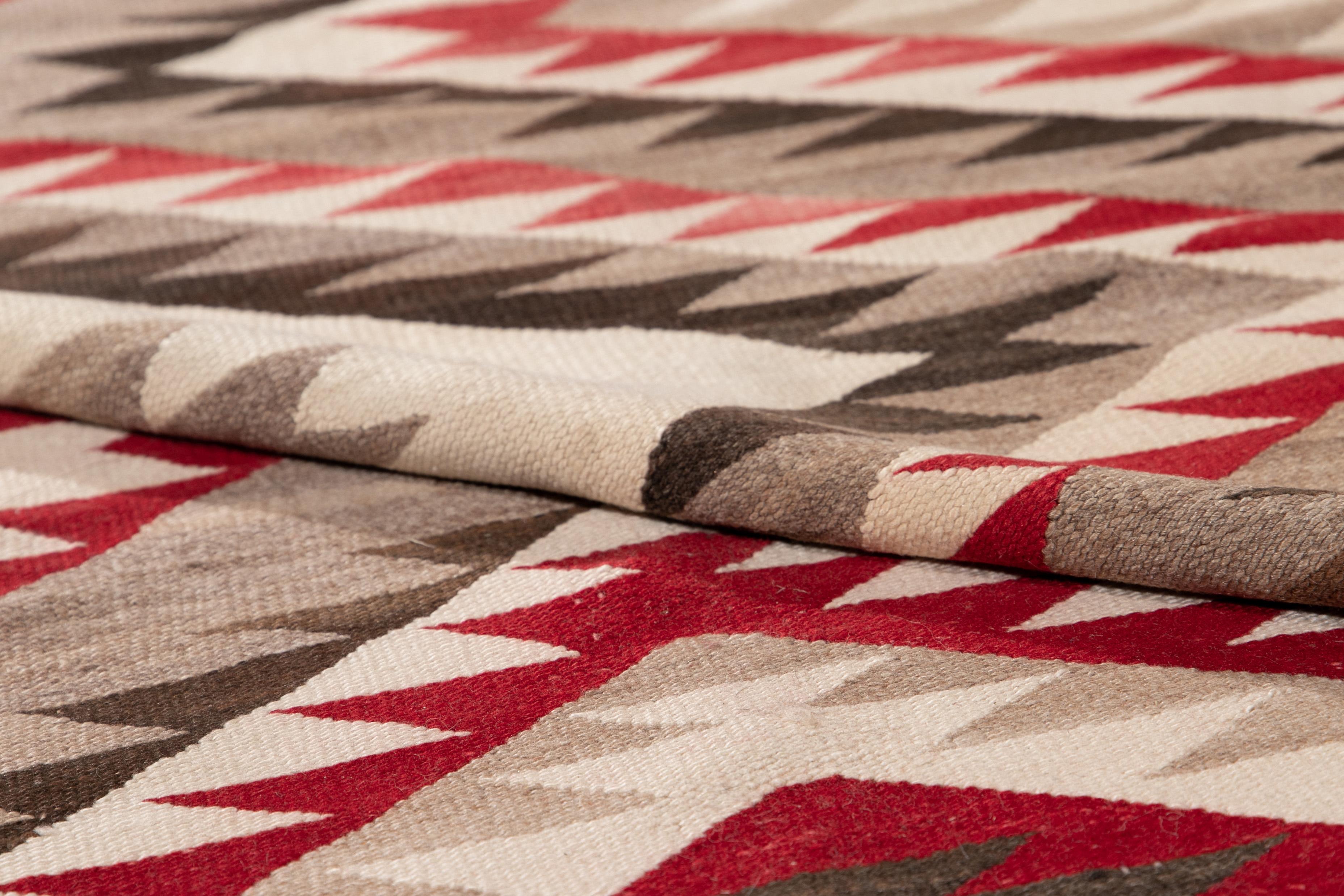 Early 20th Century American Antique Navajo Geometric Folk Navajo Flat-Weave Wool Rug For Sale