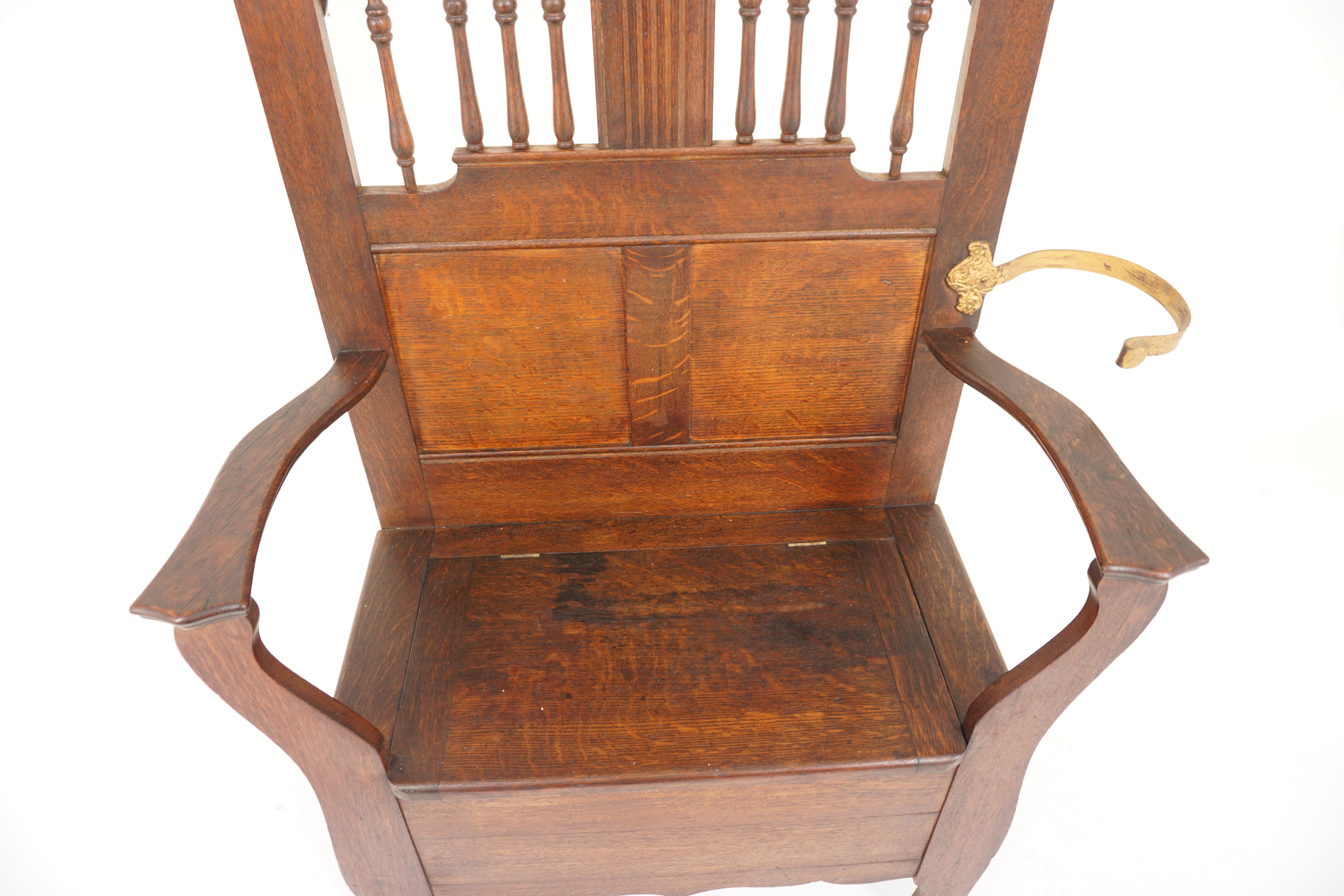American Antique Oak Hall Stand, Hall Tree, Storage Bench, American 1900 In Good Condition In Vancouver, BC