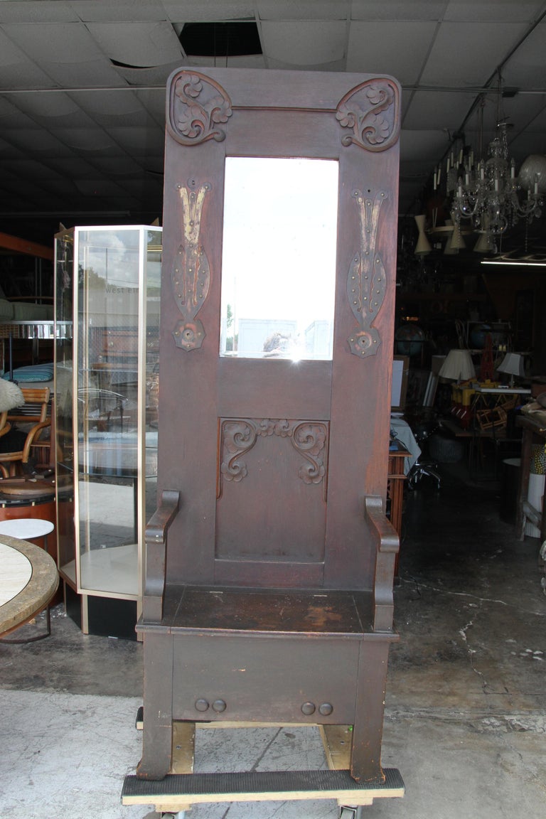 American Antique Oak Hall Tree with Storage Bench For Sale at