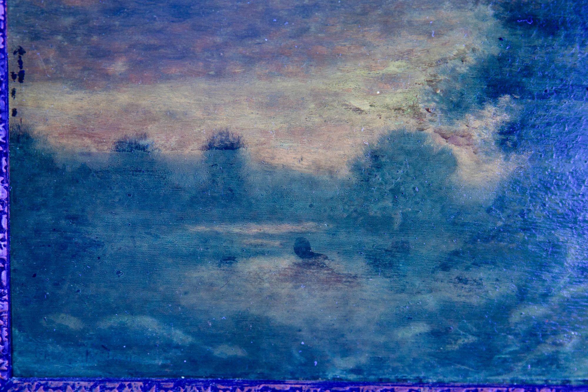 American Antique Oil Painting of Evening Landscape by George W. Drew For Sale 5