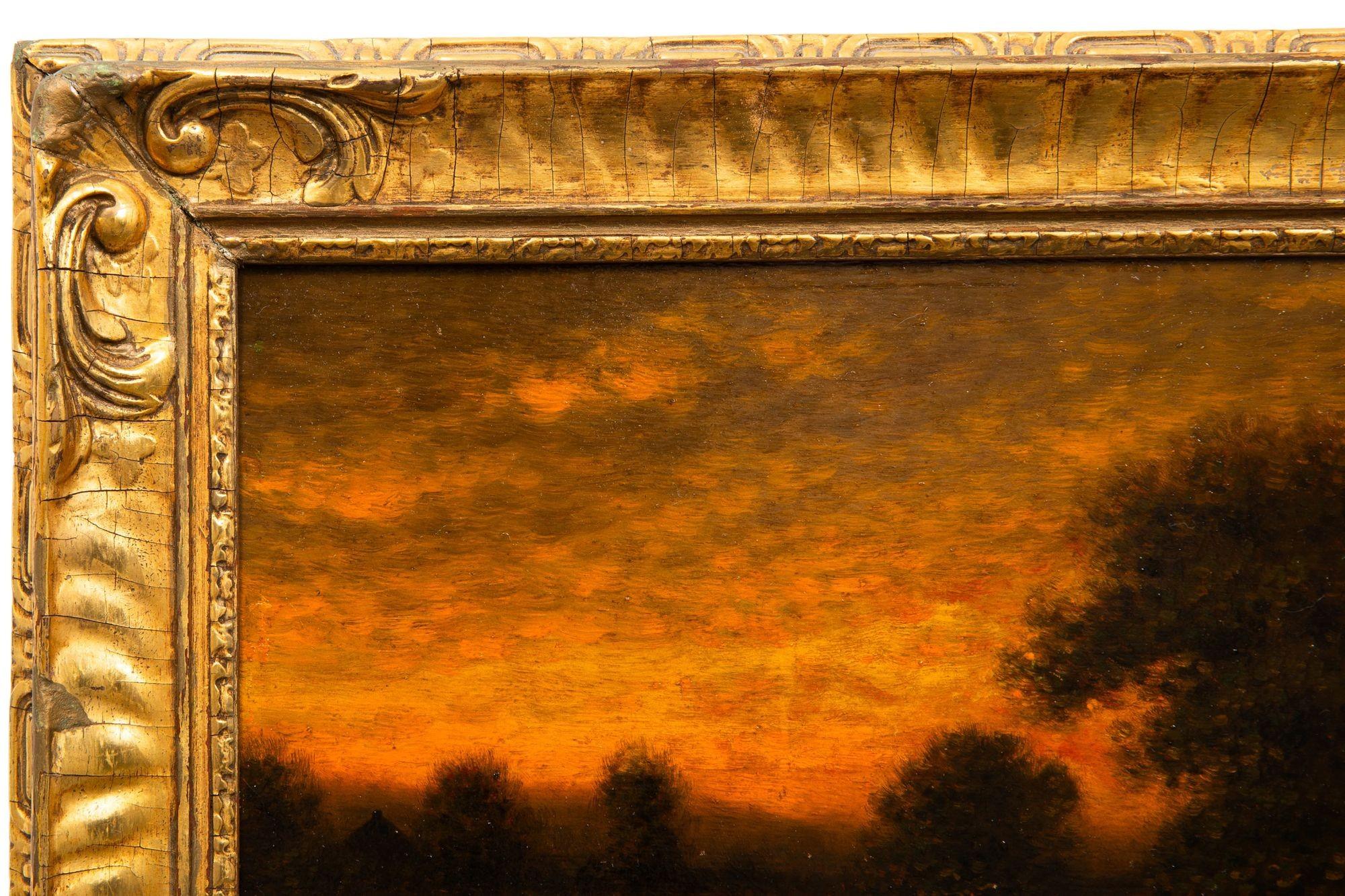 American Antique Oil Painting of Evening Landscape by George W. Drew For Sale 9