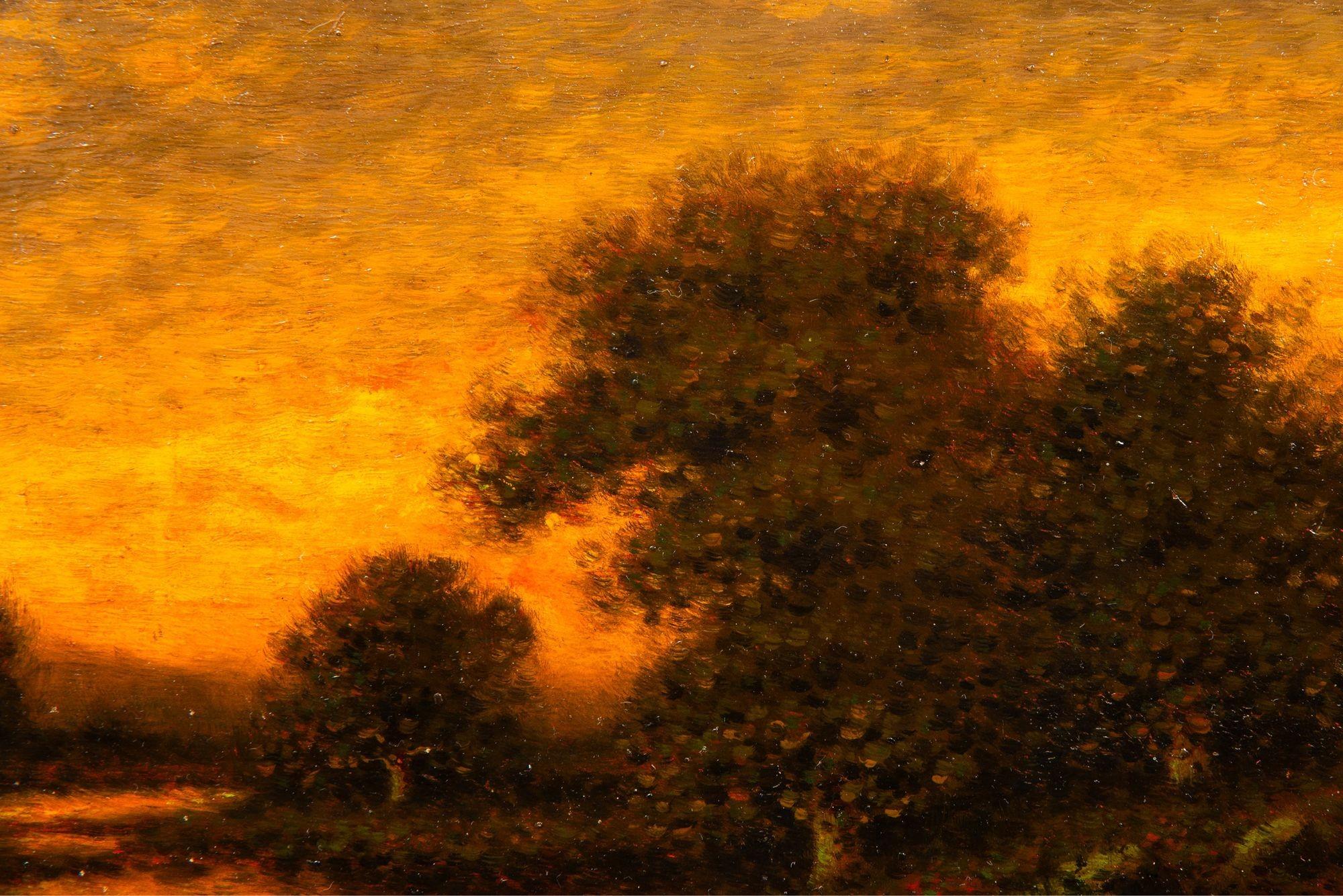 American Antique Oil Painting of Evening Landscape by George W. Drew For Sale 13