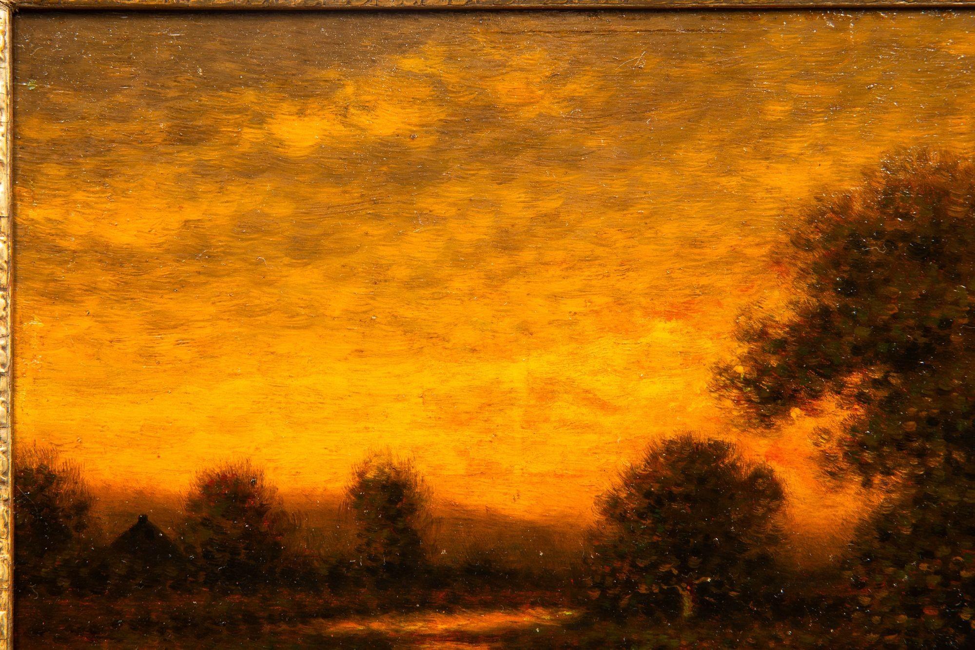 American Antique Oil Painting of Evening Landscape by George W. Drew In Good Condition For Sale In Shippensburg, PA