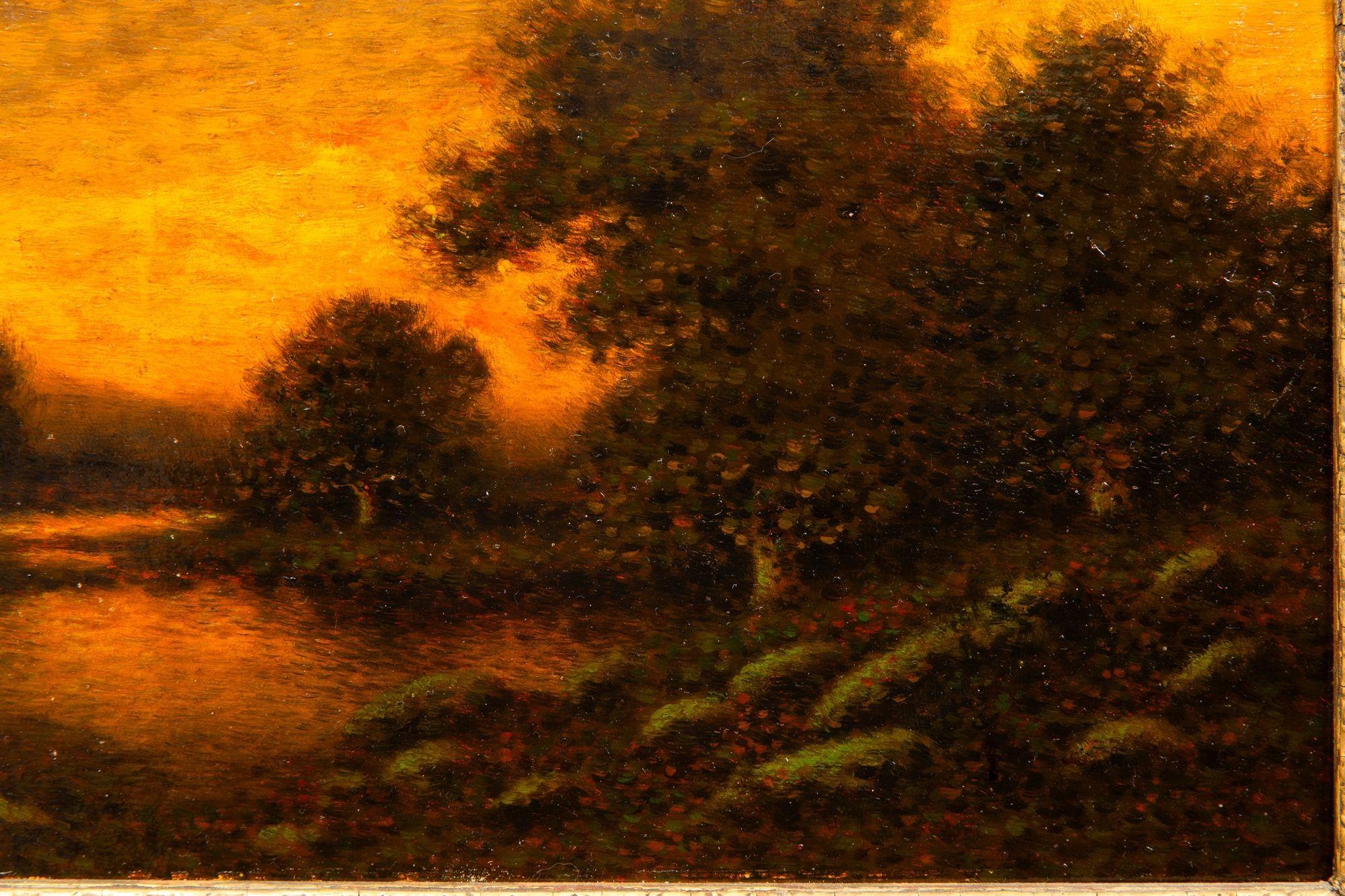 20th Century American Antique Oil Painting of Evening Landscape by George W. Drew For Sale