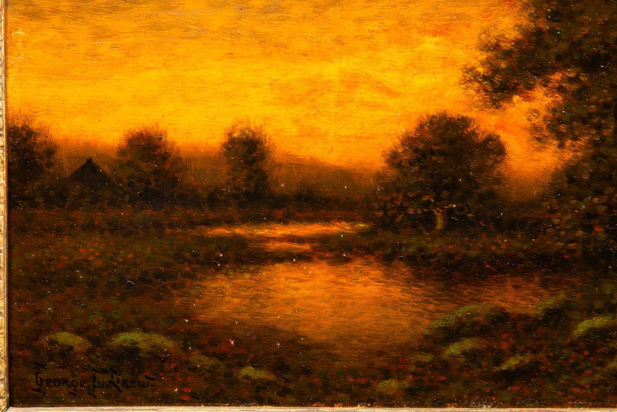 American Antique Oil Painting of Evening Landscape by George W. Drew For Sale 1