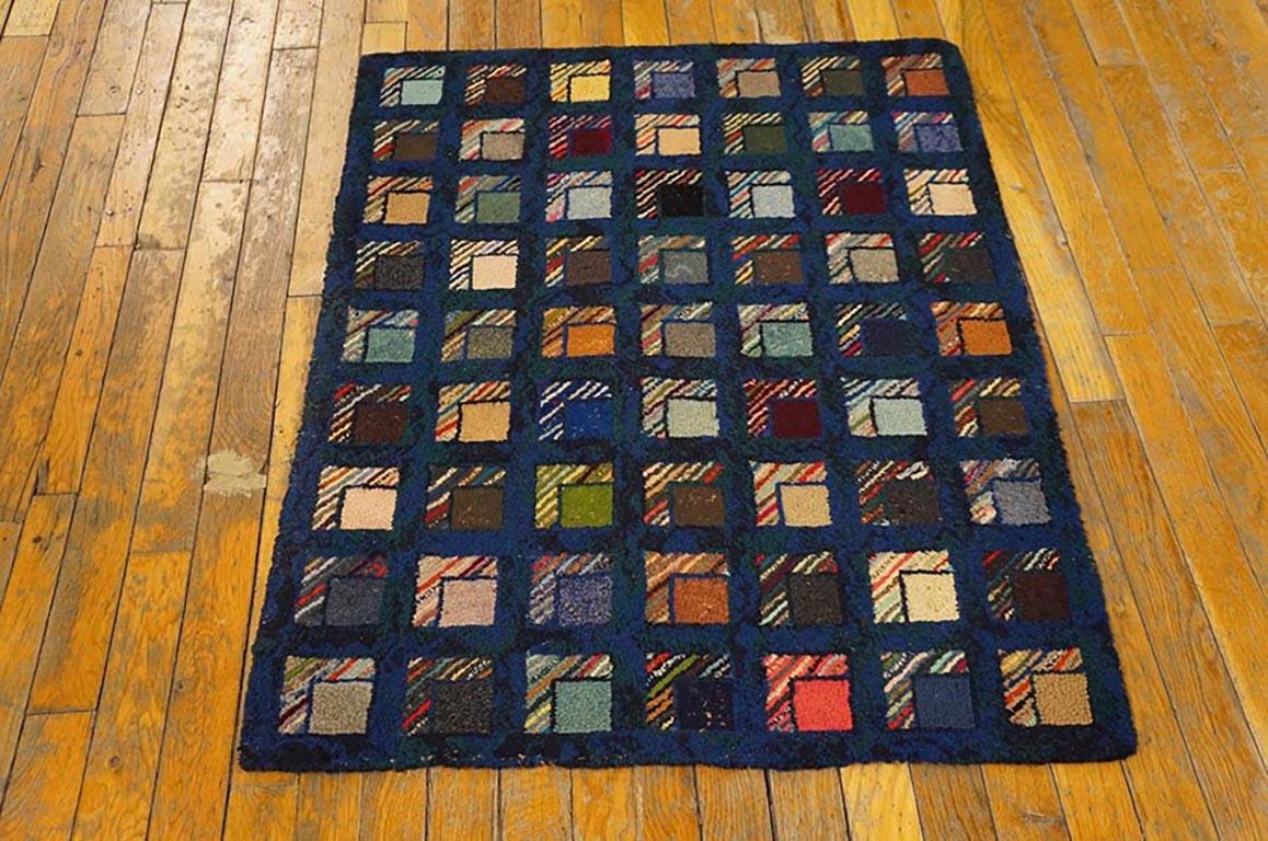 Folk Art Early 20th Century Log Cabin American Hooked Rug ( 2'7