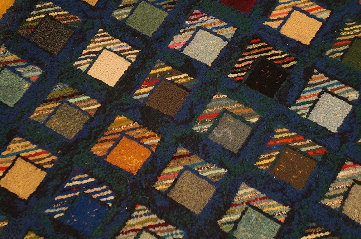 Early 20th Century Log Cabin American Hooked Rug ( 2'7