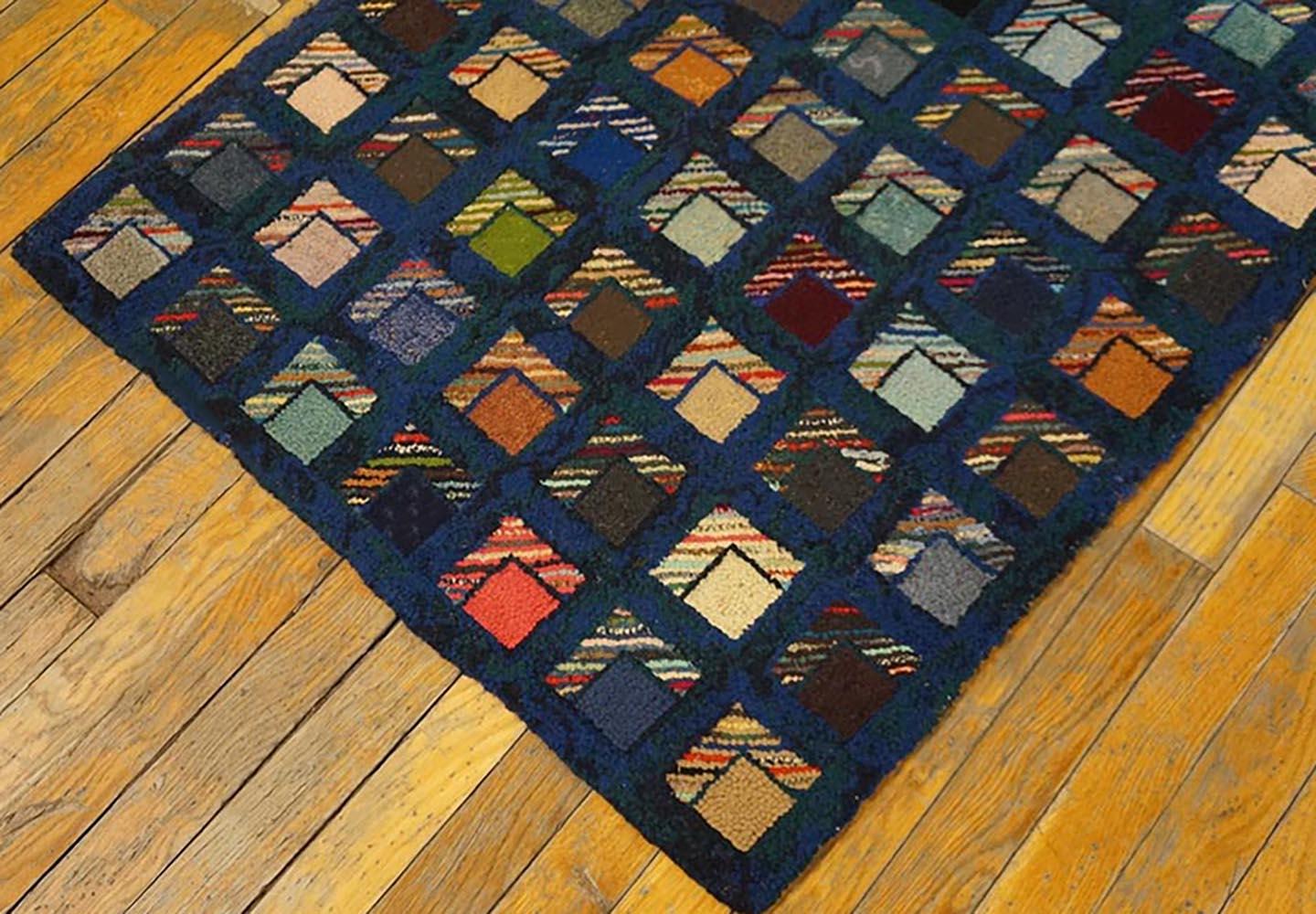 Wool Early 20th Century Log Cabin American Hooked Rug ( 2'7