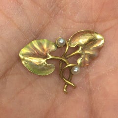 American Antique Victorian 14K Gold Natural Mississippi River Pearl Brooch