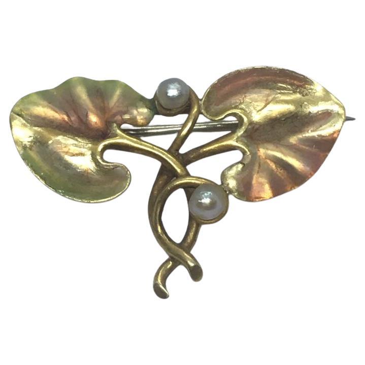American Antique Victorian 14K Gold Natural Mississippi River Pearl Brooch