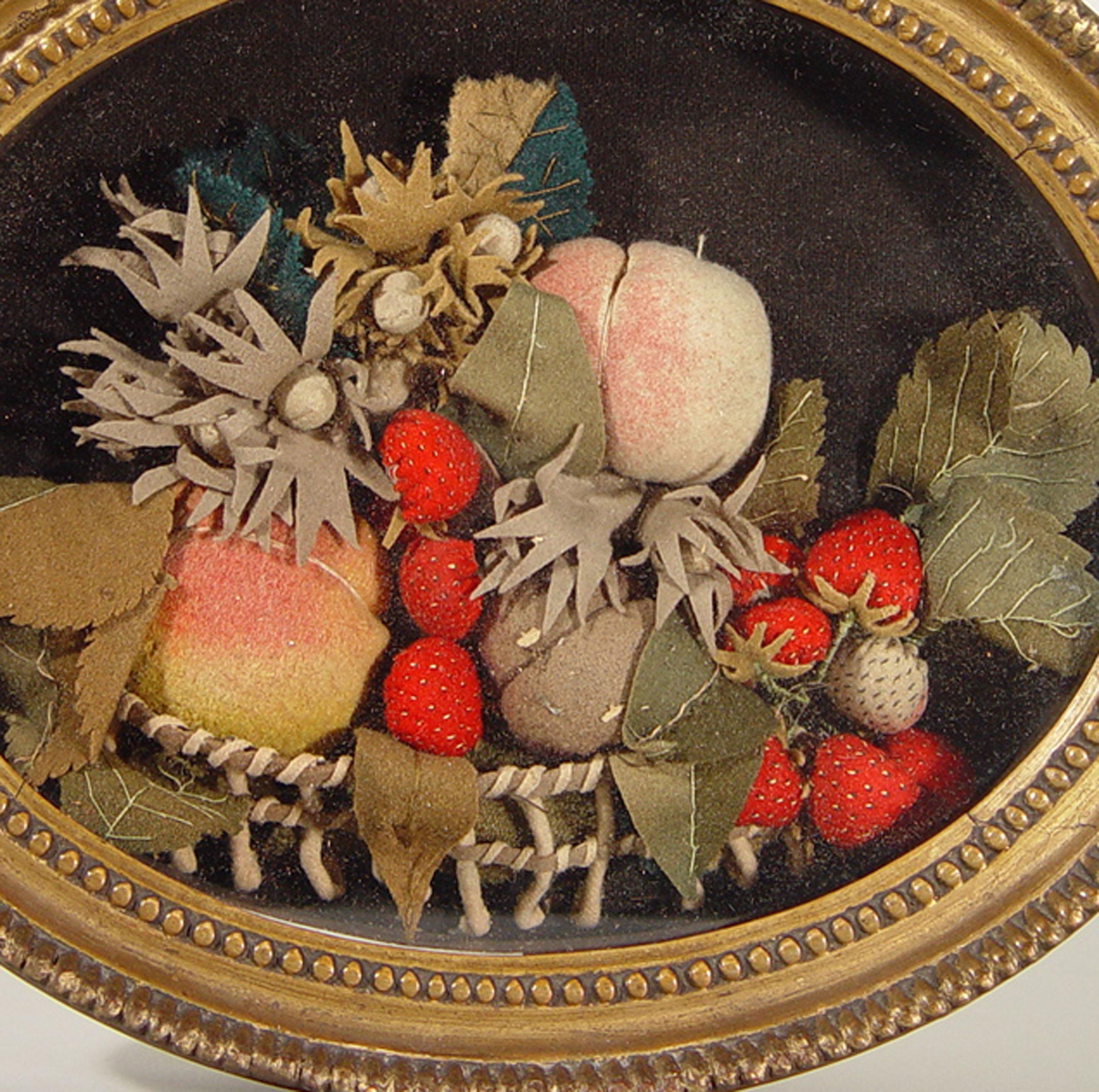 Folk Art American Applique Picture of a Basket of Strawberries For Sale