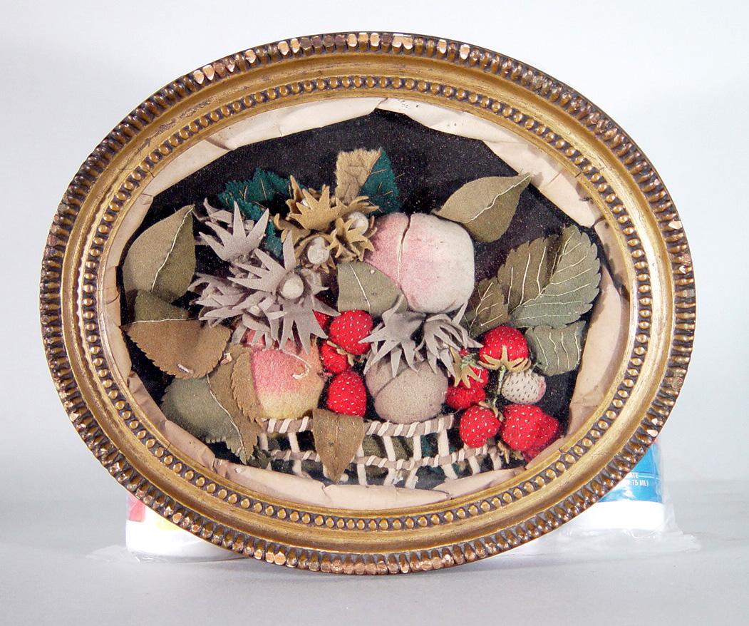 19th Century American Applique Picture of a Basket of Strawberries For Sale