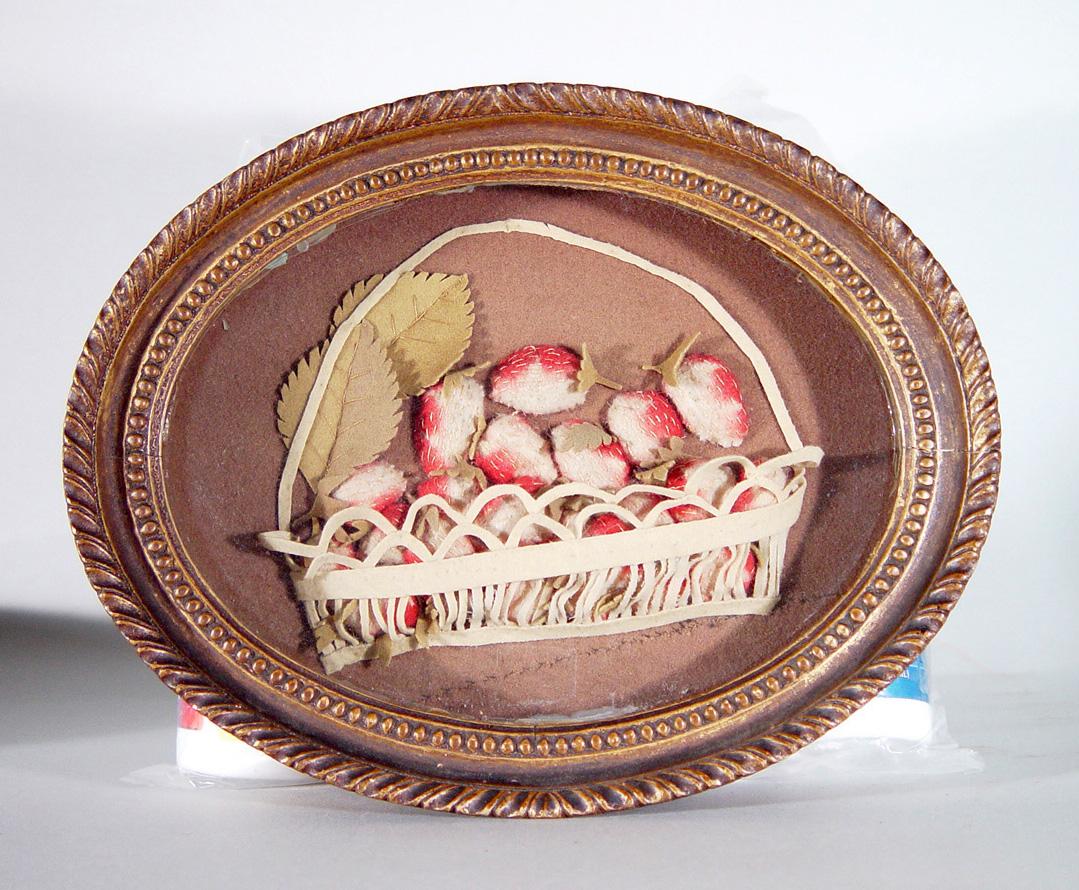 Felt American Applique Picture of a Basket of Strawberries For Sale