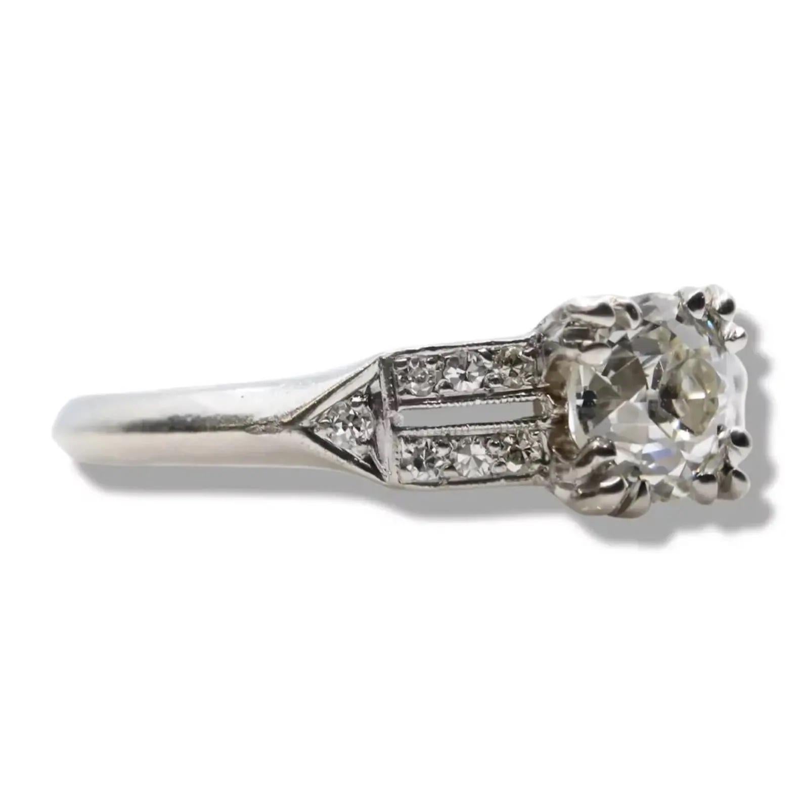 Old European Cut American Art Deco 0.80ct European Cut Diamond Engagement Ring in Platinum For Sale