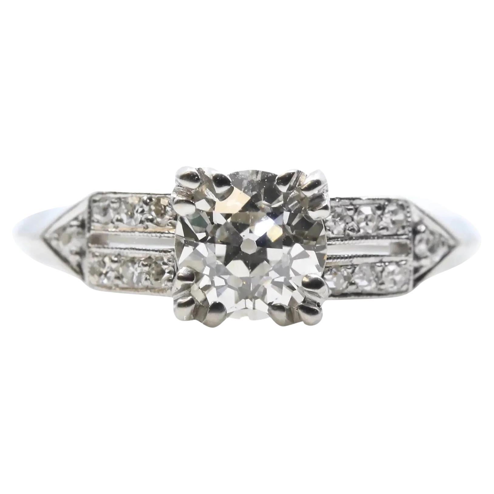 American Art Deco 0.80ct European Cut Diamond Engagement Ring in Platinum For Sale