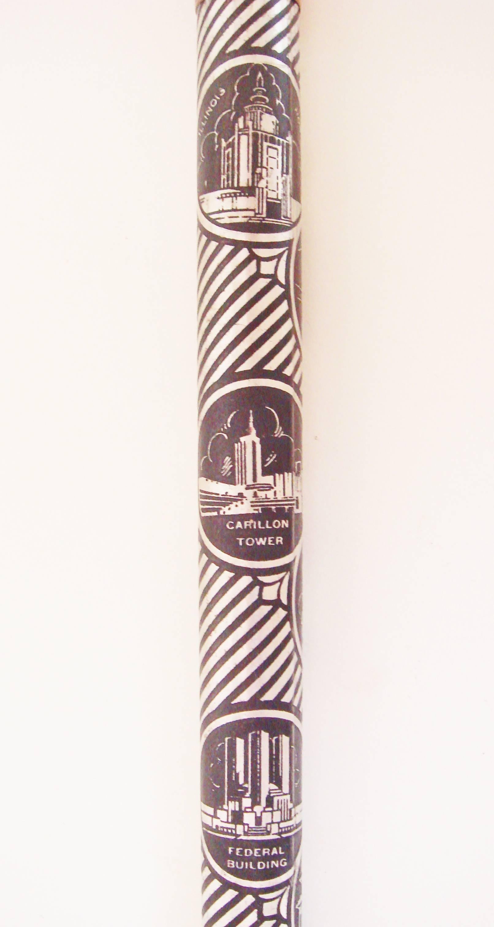 Other American Art Deco Aluminium Wrap Chicago World's Fair 1934 Souvenir Walking Cane