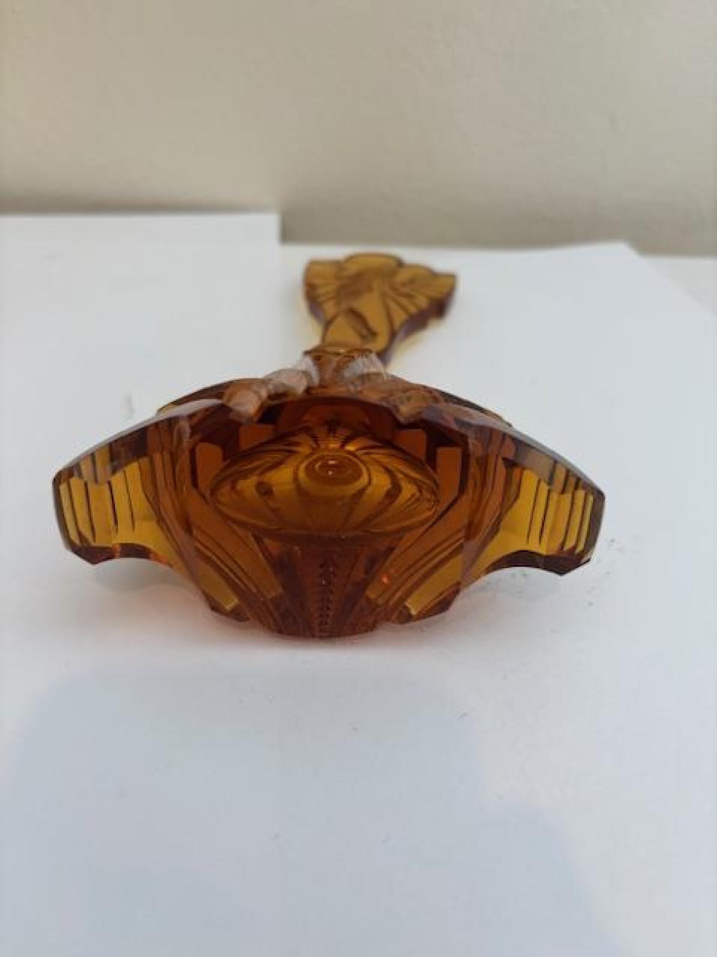 Etched American Art Deco amber cut glass perfume bottle For Sale