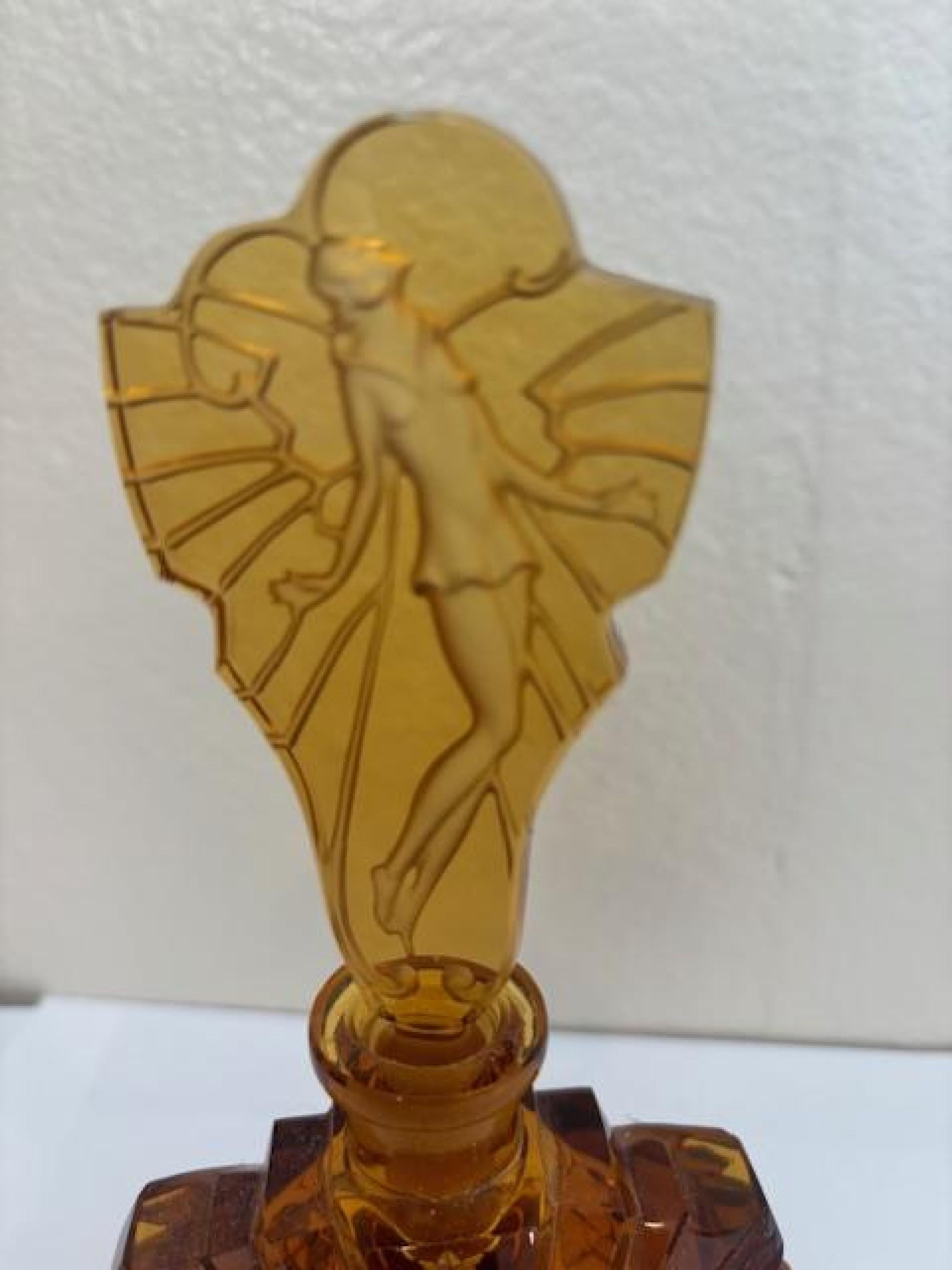 Cut Glass American Art Deco amber cut glass perfume bottle For Sale