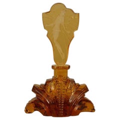 American Art Deco amber cut glass perfume bottle